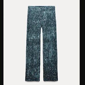 Zara Blue Patterned Straight Leg Pants